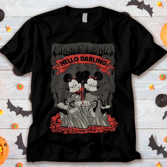Disney Mickey And Friends Halloween Mickey Hello Darling Unisex Adult T-shirt - Picture 1 of 2